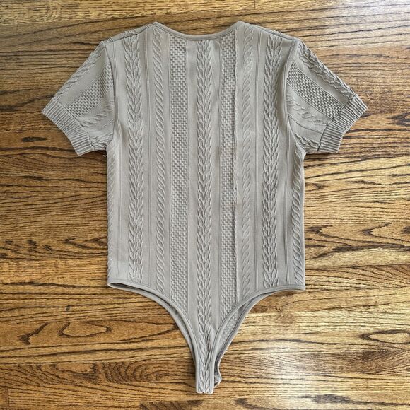 Women's Soho Lady Black Tan Bodysuit Ribbed Short Sleeve Shirt Tops S/M - Lot 2 - Picture 7 of 9